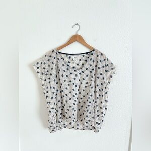 OTTOD'AME lightweight flowy boxy ivory and blue print top / size S